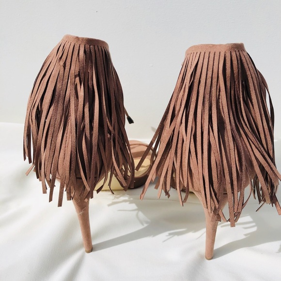 Fringed Nude Heeled Sandals - Picture 6 of 7